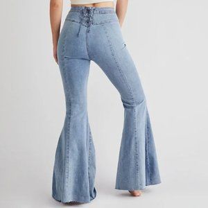 Free People CRVY Super High Rise Lace-Up Flare Jeans